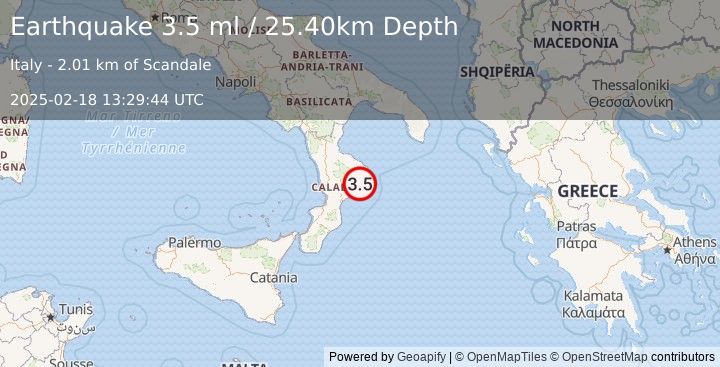 Earthquake SOUTHERN ITALY (3.5 ml) (2025-02-18 13:29:44 UTC)