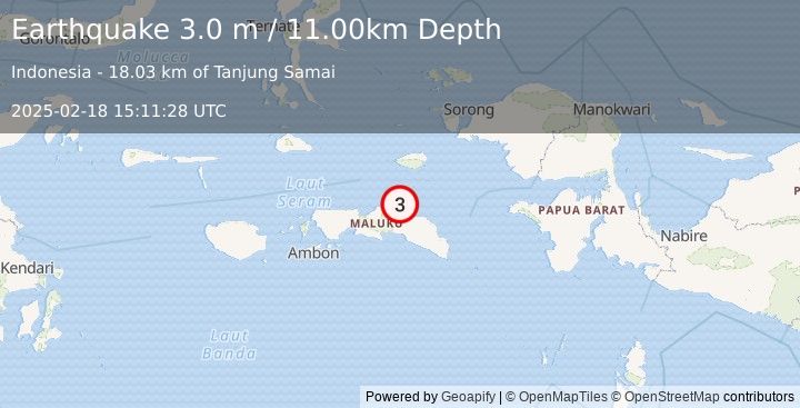 Earthquake SERAM, INDONESIA (3.0 m) (2025-02-18 15:11:28 UTC)