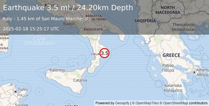 Earthquake SOUTHERN ITALY (3.5 ml) (2025-02-18 15:25:23 UTC)