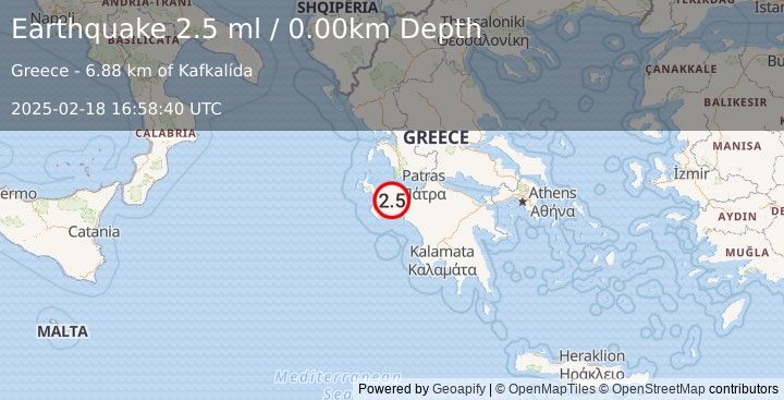 Earthquake GREECE (2.5 ml) (2025-02-18 16:58:40 UTC)