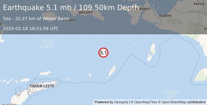 Earthquake BANDA SEA (4.9 mw) (2025-02-18 18:51:53 UTC)