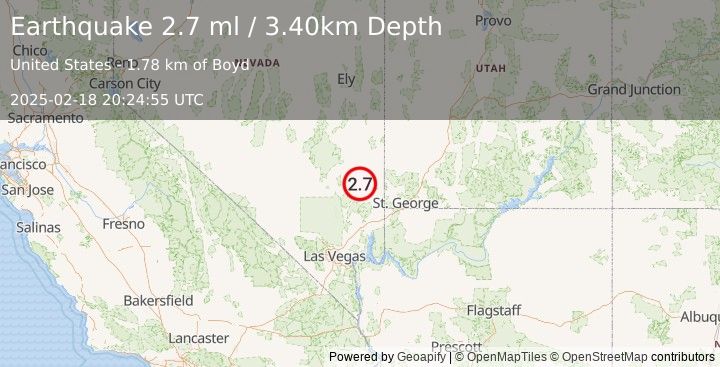 Earthquake NEVADA (2.7 ml) (2025-02-18 20:24:55 UTC)