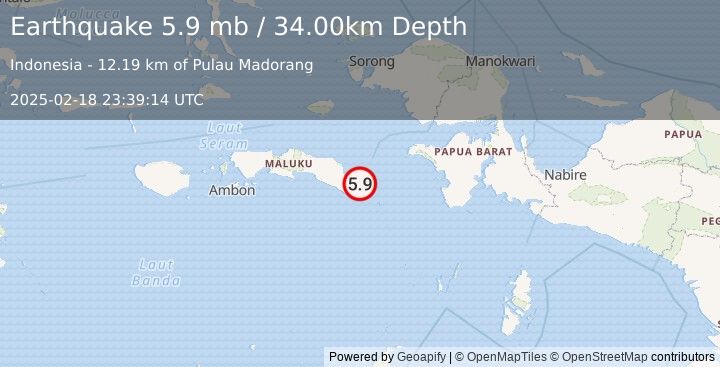 Earthquake SERAM, INDONESIA (5.9 mb) (2025-02-18 23:39:14 UTC)