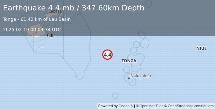 Earthquake FIJI REGION (4.4 mb) (2025-02-19 00:03:34 UTC)