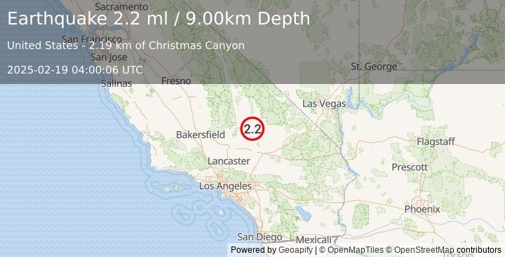 Earthquake SOUTHERN CALIFORNIA (2.2 ml) (2025-02-19 04:00:06 UTC)