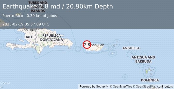 Earthquake PUERTO RICO (2.8 md) (2025-02-19 05:57:09 UTC)