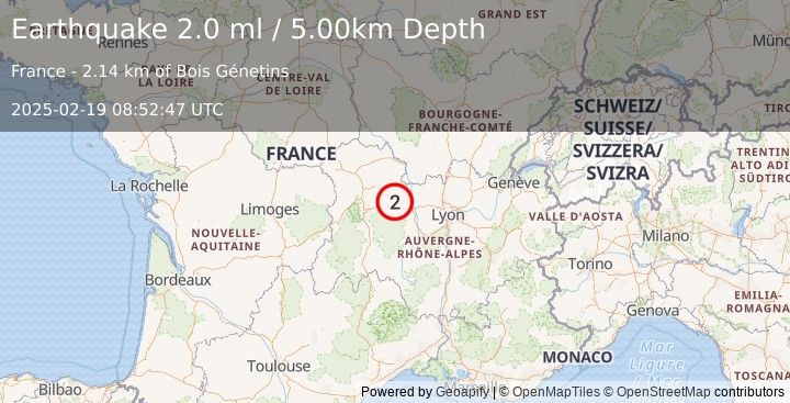 Earthquake FRANCE (2.0 ml) (2025-02-19 08:52:47 UTC)