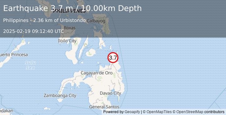 Earthquake MINDANAO, PHILIPPINES (3.7 m) (2025-02-19 09:12:40 UTC)