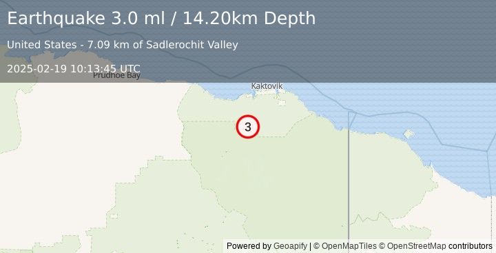 Earthquake NORTHERN ALASKA (3.0 ml) (2025-02-19 10:13:45 UTC)