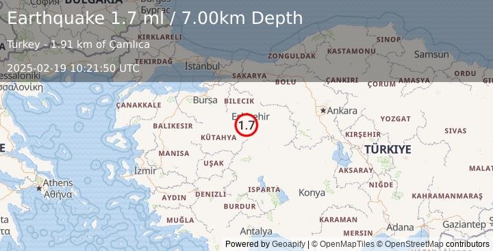 Earthquake WESTERN TURKEY (1.7 ml) (2025-02-19 10:21:50 UTC)