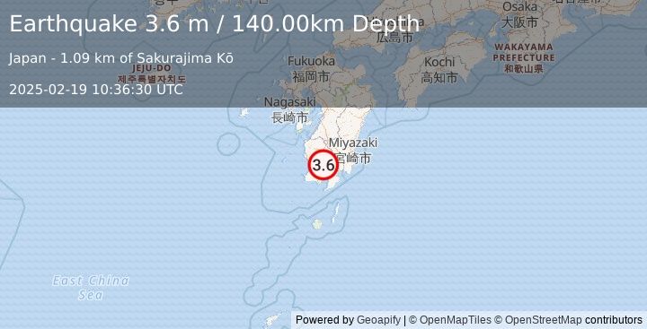 Earthquake KYUSHU, JAPAN (3.6 m) (2025-02-19 10:36:30 UTC)