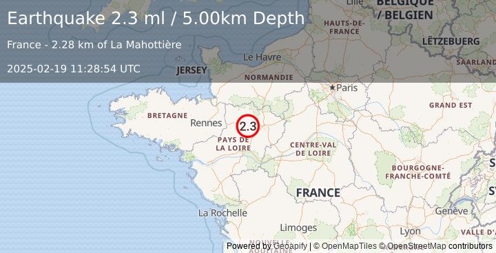 Earthquake FRANCE (2.3 ml) (2025-02-19 11:28:54 UTC)