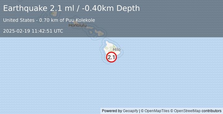 Earthquake ISLAND OF HAWAII, HAWAII (2.1 ml) (2025-02-19 11:42:51 UTC)