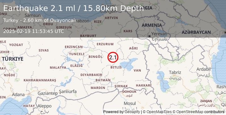 Earthquake EASTERN TURKEY (2.1 ml) (2025-02-19 11:53:45 UTC)