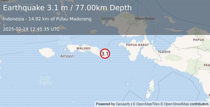 Earthquake CERAM SEA, INDONESIA (3.1 m) (2025-02-19 12:45:35 UTC)