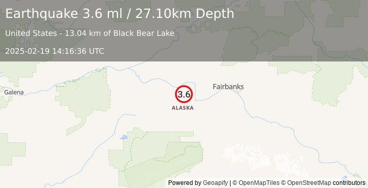 Earthquake CENTRAL ALASKA (3.6 ml) (2025-02-19 14:16:36 UTC)