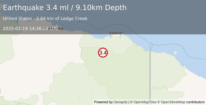 Earthquake NORTHERN ALASKA (3.4 ml) (2025-02-19 14:26:28 UTC)