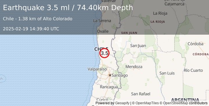 Earthquake COQUIMBO, CHILE (3.5 ml) (2025-02-19 14:39:40 UTC)