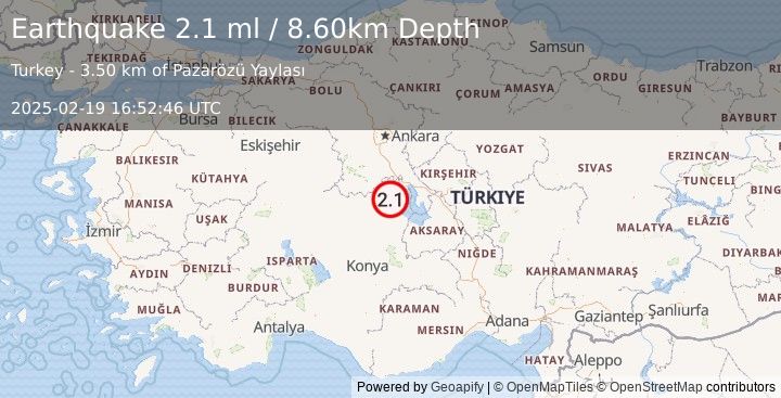 Earthquake CENTRAL TURKEY (2.0 ml) (2025-02-19 16:52:47 UTC)