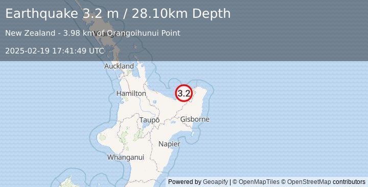 Earthquake OFF E. COAST OF N. ISLAND, N.Z. (3.2 m) (2025-02-19 17:41:49 UTC)