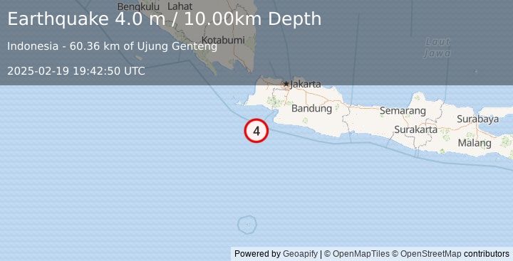 Earthquake JAVA, INDONESIA (4.0 m) (2025-02-19 19:42:50 UTC)