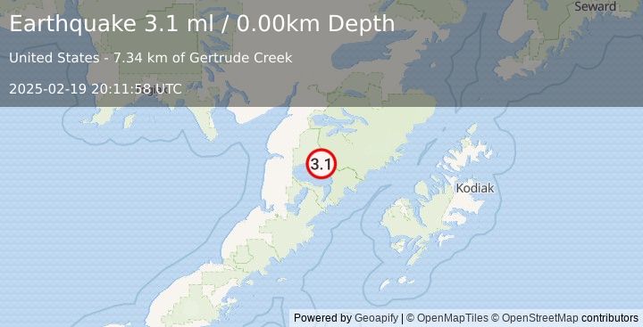 Earthquake ALASKA PENINSULA (3.1 ml) (2025-02-19 20:11:58 UTC)