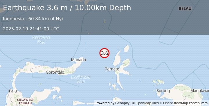 Earthquake MOLUCCA SEA (3.6 m) (2025-02-19 21:41:00 UTC)