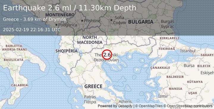 Earthquake GREECE (2.6 ml) (2025-02-19 22:16:31 UTC)