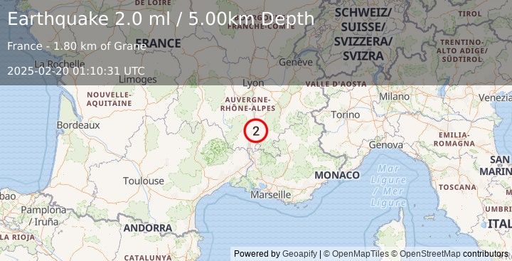 Earthquake FRANCE (2.0 ml) (2025-02-20 01:10:31 UTC)