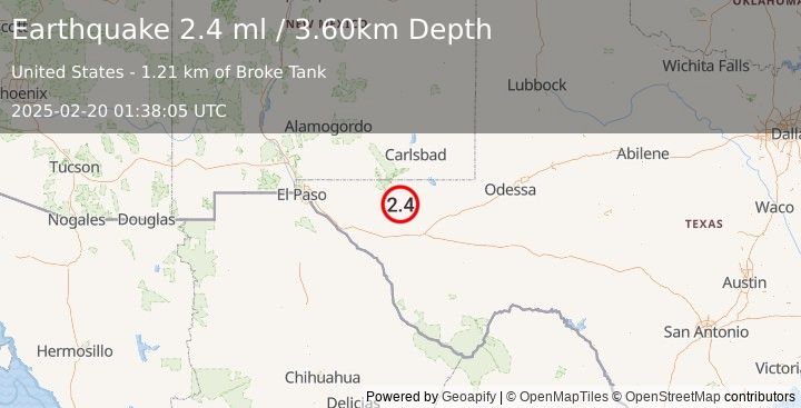 Earthquake WESTERN TEXAS (2.4 ml) (2025-02-20 01:38:05 UTC)