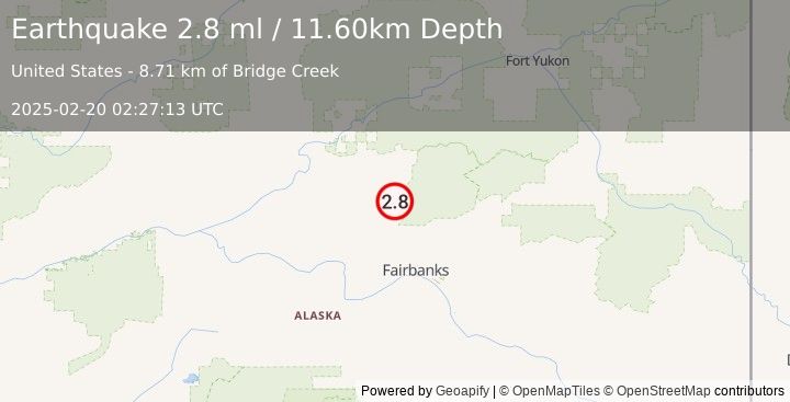 Earthquake NORTHERN ALASKA (2.8 ml) (2025-02-20 02:27:13 UTC)