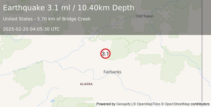 Earthquake NORTHERN ALASKA (3.1 ml) (2025-02-20 04:05:29 UTC)