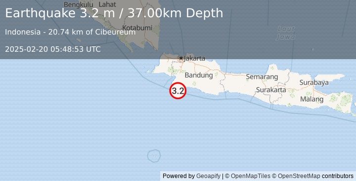 Earthquake JAVA, INDONESIA (3.2 m) (2025-02-20 05:48:53 UTC)