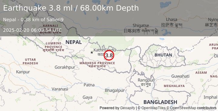 Earthquake NEPAL (3.8 ml) (2025-02-20 06:03:54 UTC)