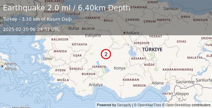 Earthquake WESTERN TURKEY (2.0 ml) (2025-02-20 06:24:52 UTC)