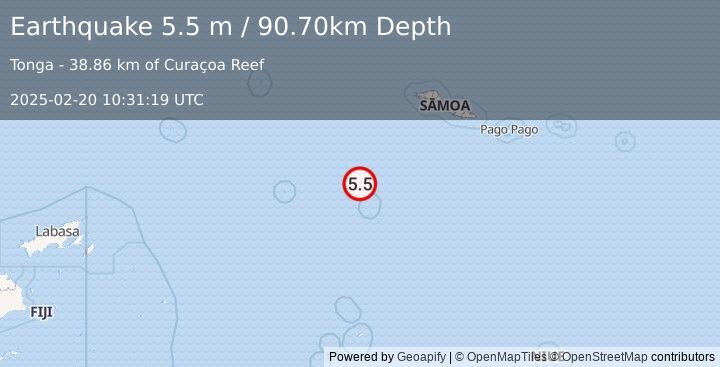 Earthquake TONGA (5.6 mw) (2025-02-20 10:31:20 UTC)