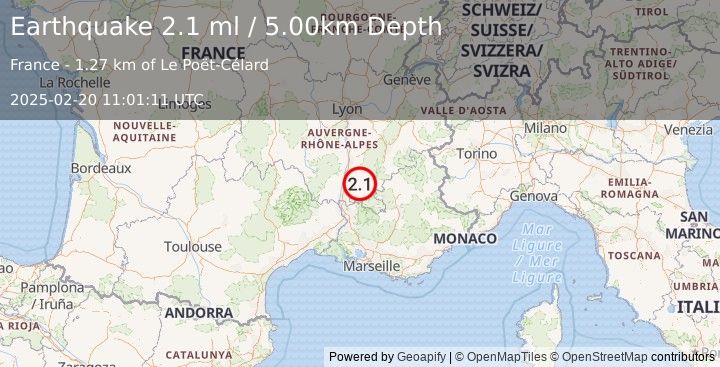 Earthquake FRANCE (2.1 ml) (2025-02-20 11:01:11 UTC)