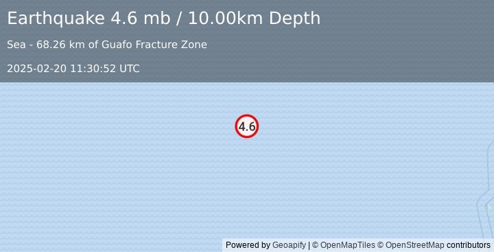 Earthquake WEST CHILE RISE (4.6 mb) (2025-02-20 11:30:52 UTC)