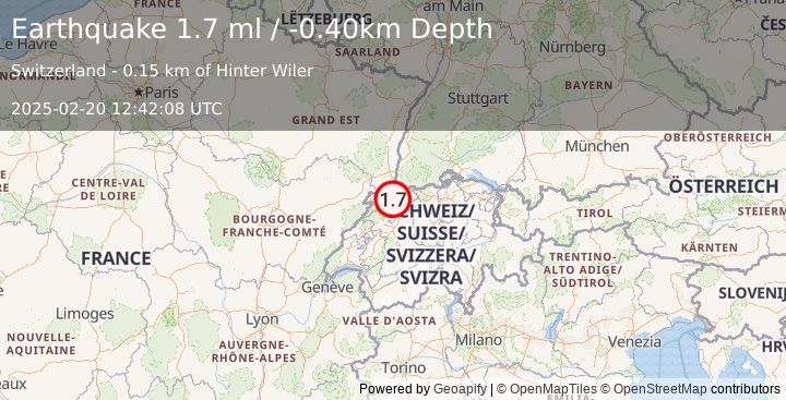 Earthquake SWITZERLAND (1.7 ml) (2025-02-20 12:42:08 UTC)