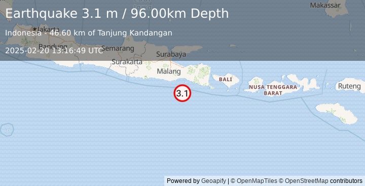 Earthquake JAVA, INDONESIA (3.1 m) (2025-02-20 13:16:49 UTC)