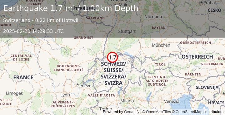 Earthquake SWITZERLAND (1.7 ml) (2025-02-20 14:29:33 UTC)