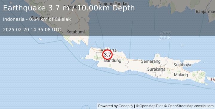 Earthquake JAVA, INDONESIA (3.7 m) (2025-02-20 14:35:08 UTC)