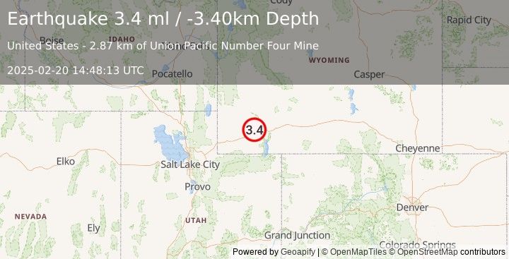 Earthquake WYOMING (3.4 ml) (2025-02-20 14:48:13 UTC)