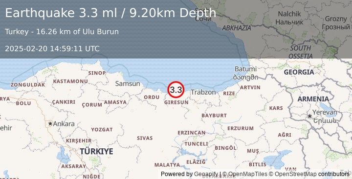 Earthquake EASTERN TURKEY (3.3 ml) (2025-02-20 14:59:11 UTC)