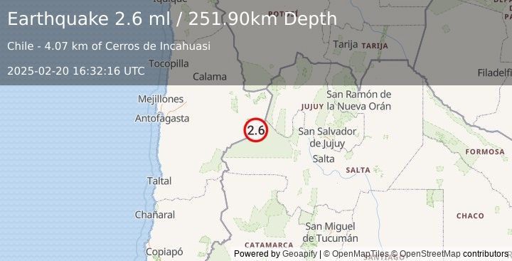 Earthquake ANTOFAGASTA, CHILE (2.6 ml) (2025-02-20 16:32:16 UTC)