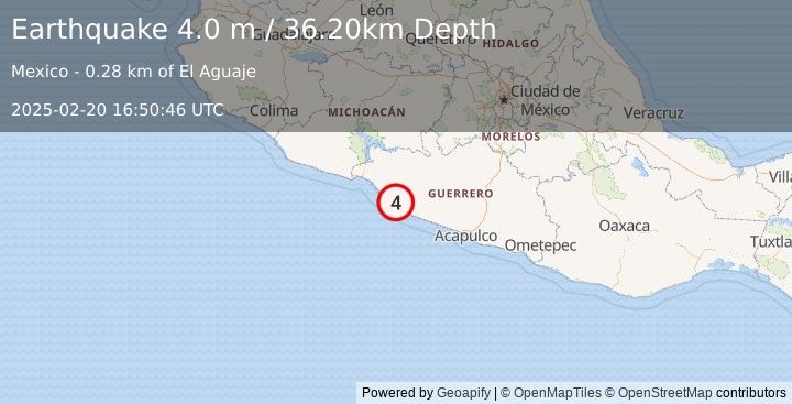 Earthquake GUERRERO, MEXICO (4.0 m) (2025-02-20 16:50:46 UTC)