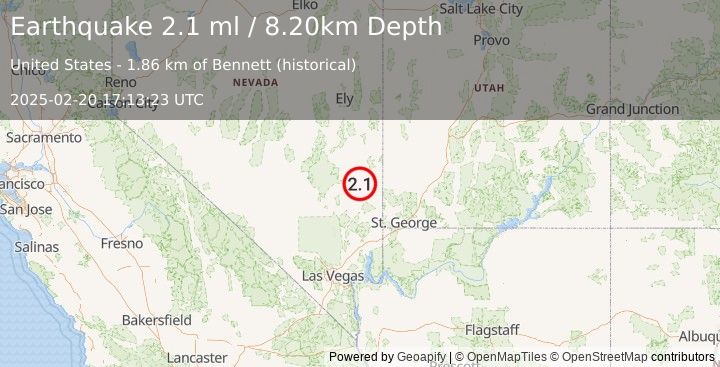 Earthquake NEVADA (2.1 ml) (2025-02-20 17:13:23 UTC)