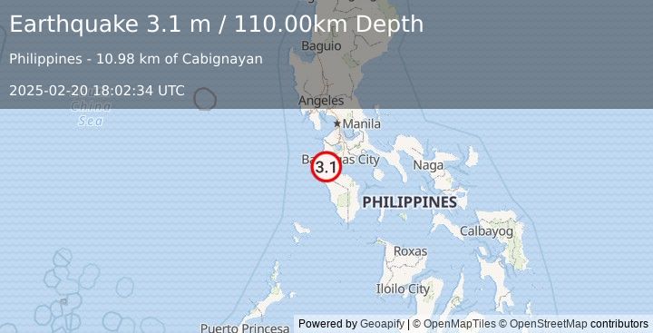 Earthquake MINDORO, PHILIPPINES (3.1 m) (2025-02-20 18:02:34 UTC)