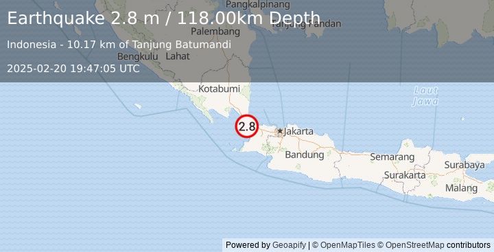 Earthquake SUNDA STRAIT, INDONESIA (2.8 m) (2025-02-20 19:47:05 UTC)