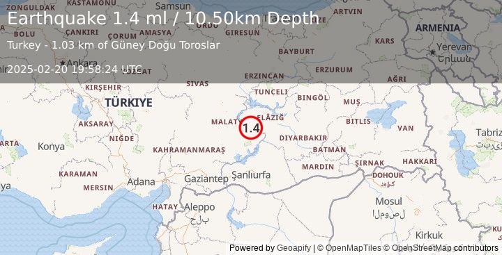 Earthquake EASTERN TURKEY (1.4 ml) (2025-02-20 19:58:24 UTC)